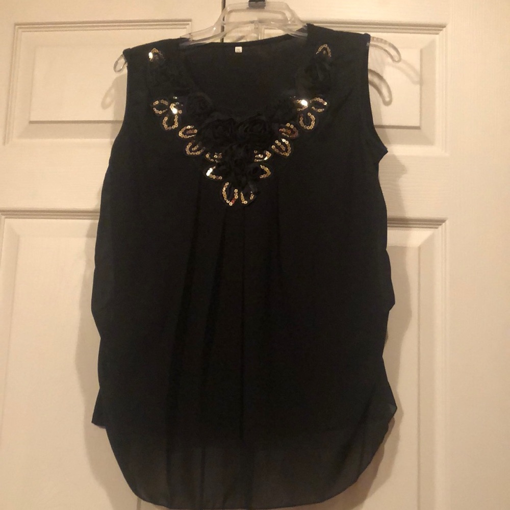Elegant Black Sleeveless Top with Gold Accents